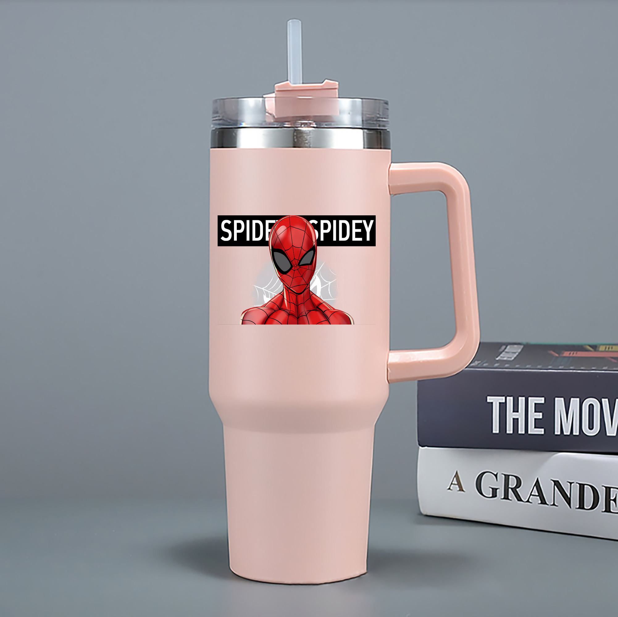 （画像用） Spider Man スパイダーマン 1200mL車用タンブラー - クリスタルステッカー（プラスチックストロー付き）